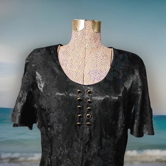 WOMAN (16) BLACK MAXI DRESS Bohemian Lacy Look Party Mourning Betsys Things VTG - Picture 1 of 15